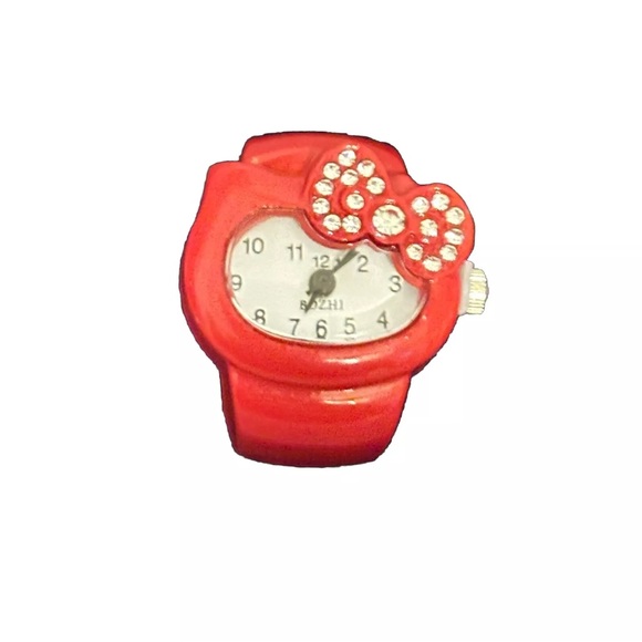 Hello Kitty Finger Watch Adjustable Steel Strap Red Glass Face - Picture 2 of 4